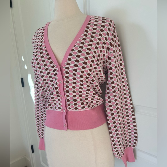 $395 VERONICA BEARD size M Loraine Balloon Sleeve Textured Cardigan Sweater